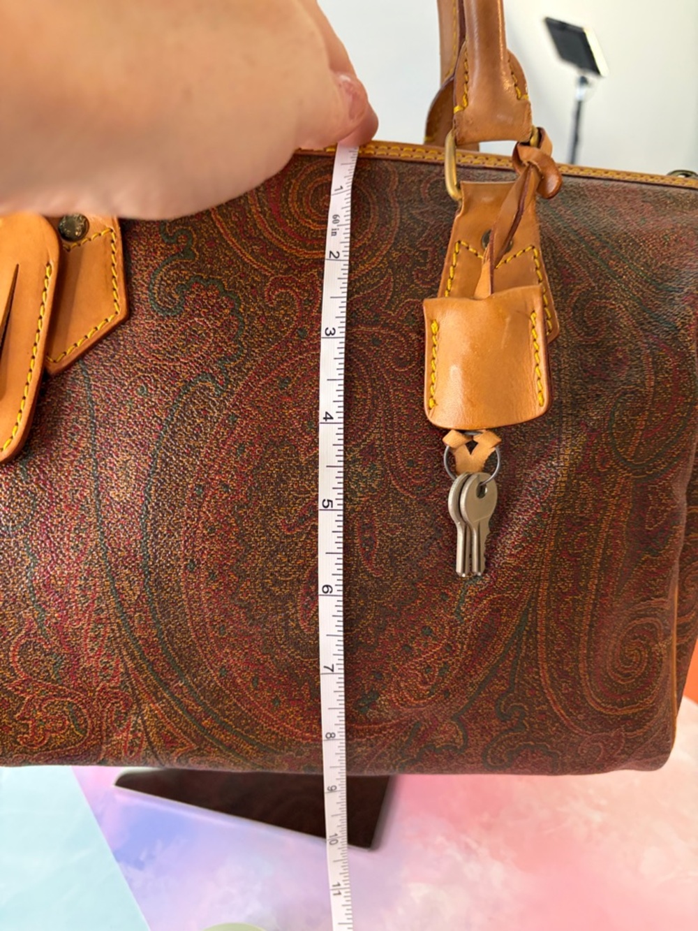 💼ETRO Paisley Print Bordeaux Boston Bag Vintage 1994 Made in Italy🇮🇹 - Picture 15 of 16